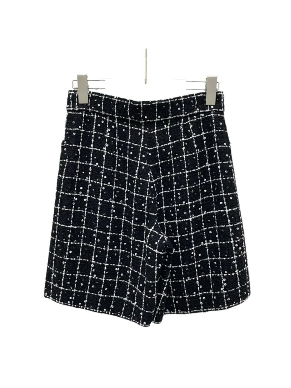 Chanel 23K Black Check Wool Tweed Straight Casual Shorts